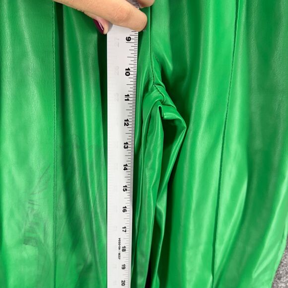 PRETTYLITTLETHING Pants Women 6 Green High Rise Drawstring Leather Flat Front - Picture 4 of 8